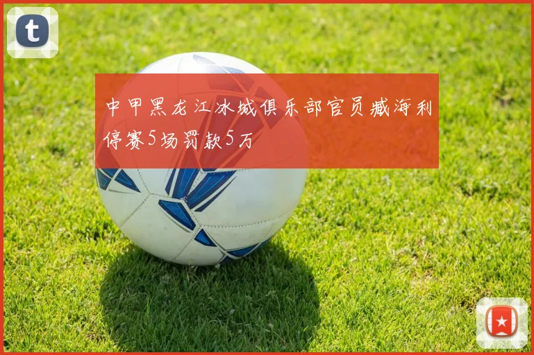中甲黑龙江冰城俱乐部官员臧海利停赛5场罚款5万